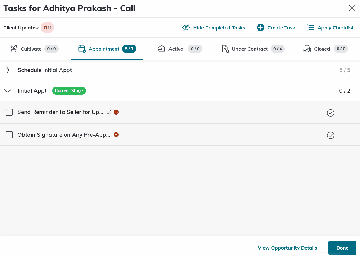 Manage Task Checklist Items in a Specific Opportunity KW Answers