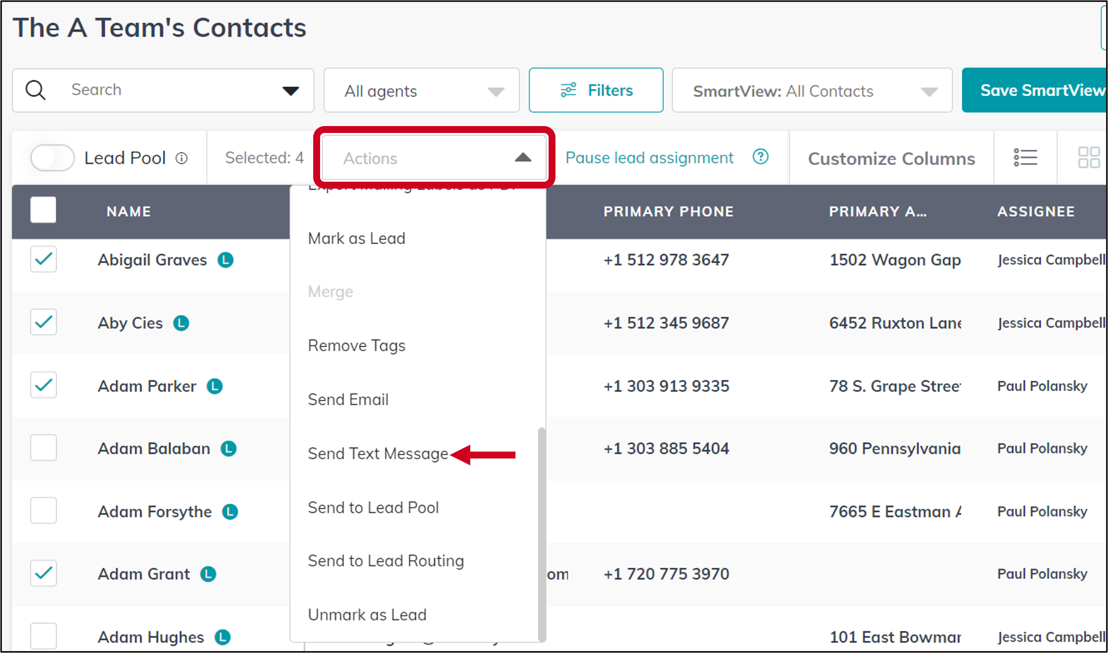 teams contacts bulk menu send text message.png