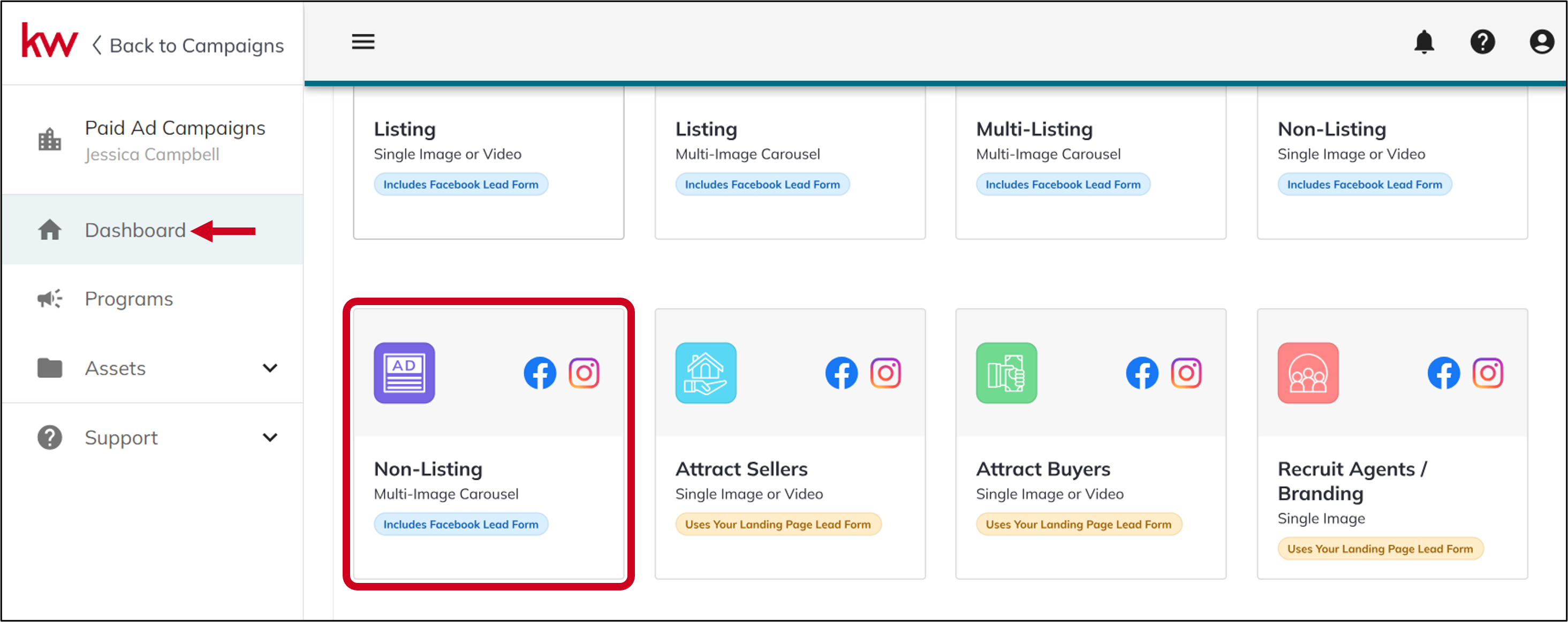 campaigns paid ads choose non listing multi image.png