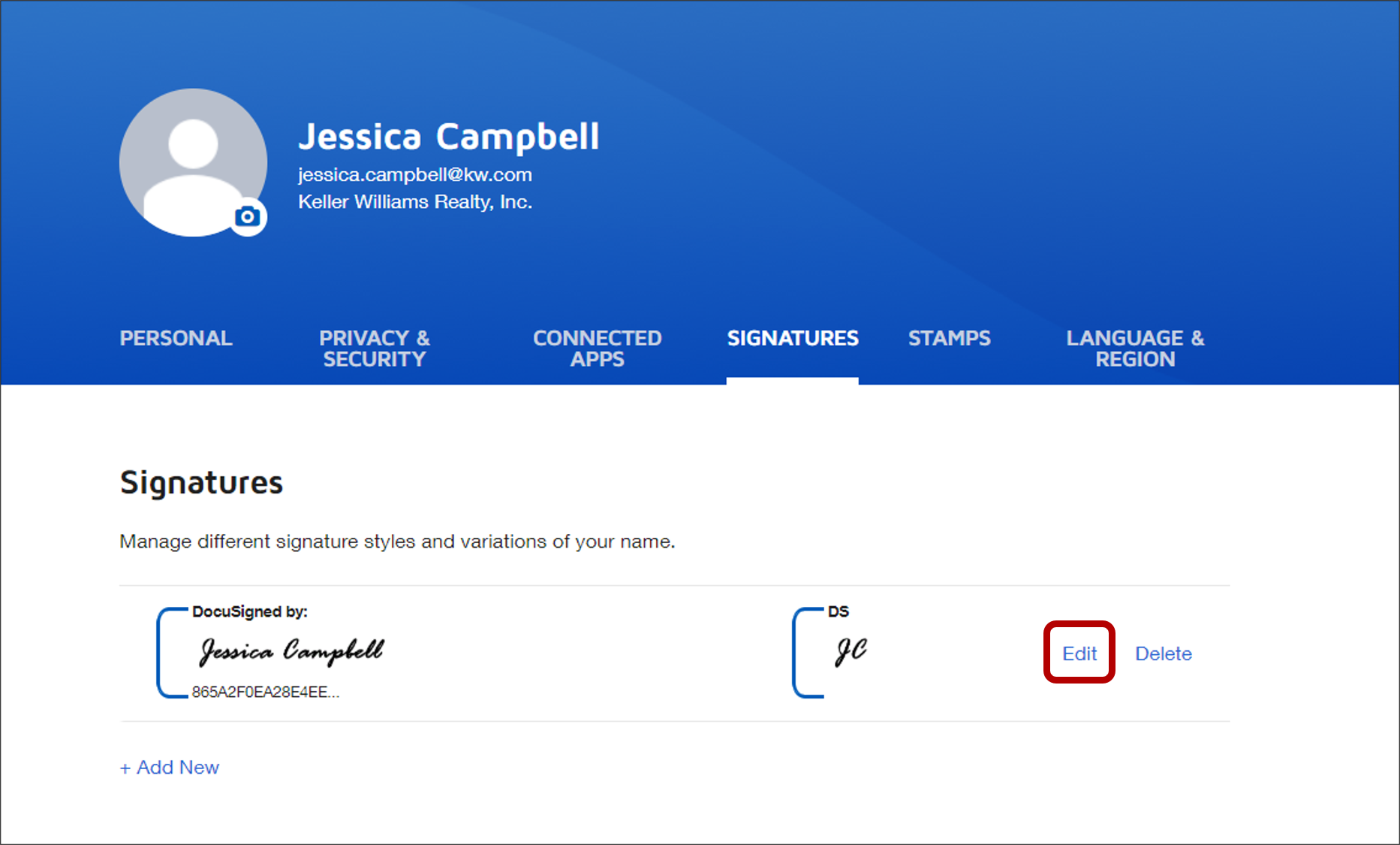 DocuSign Signature Example Parts