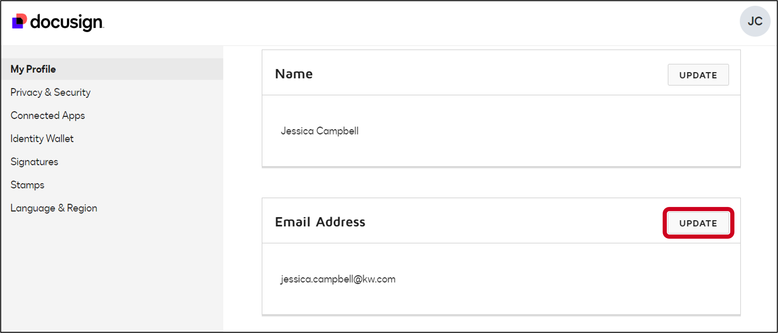 docusign actualizar correo.png