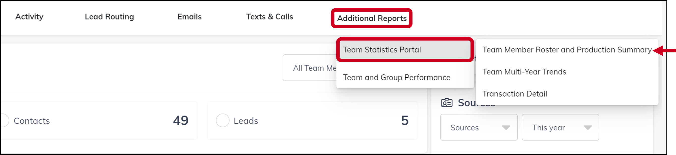 teams reports access team member roster and production summary.png