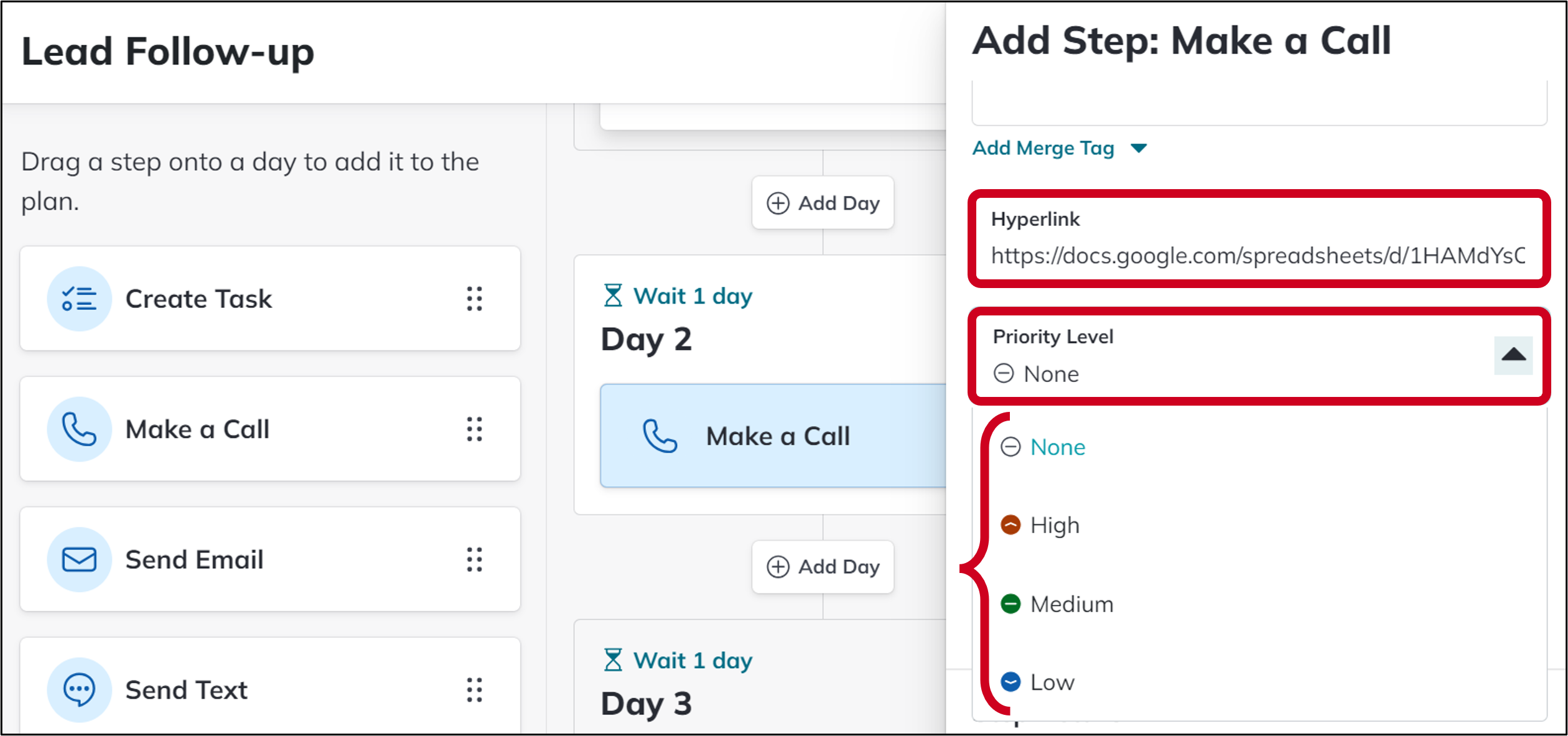 sp create call hyperlink and priority level.png