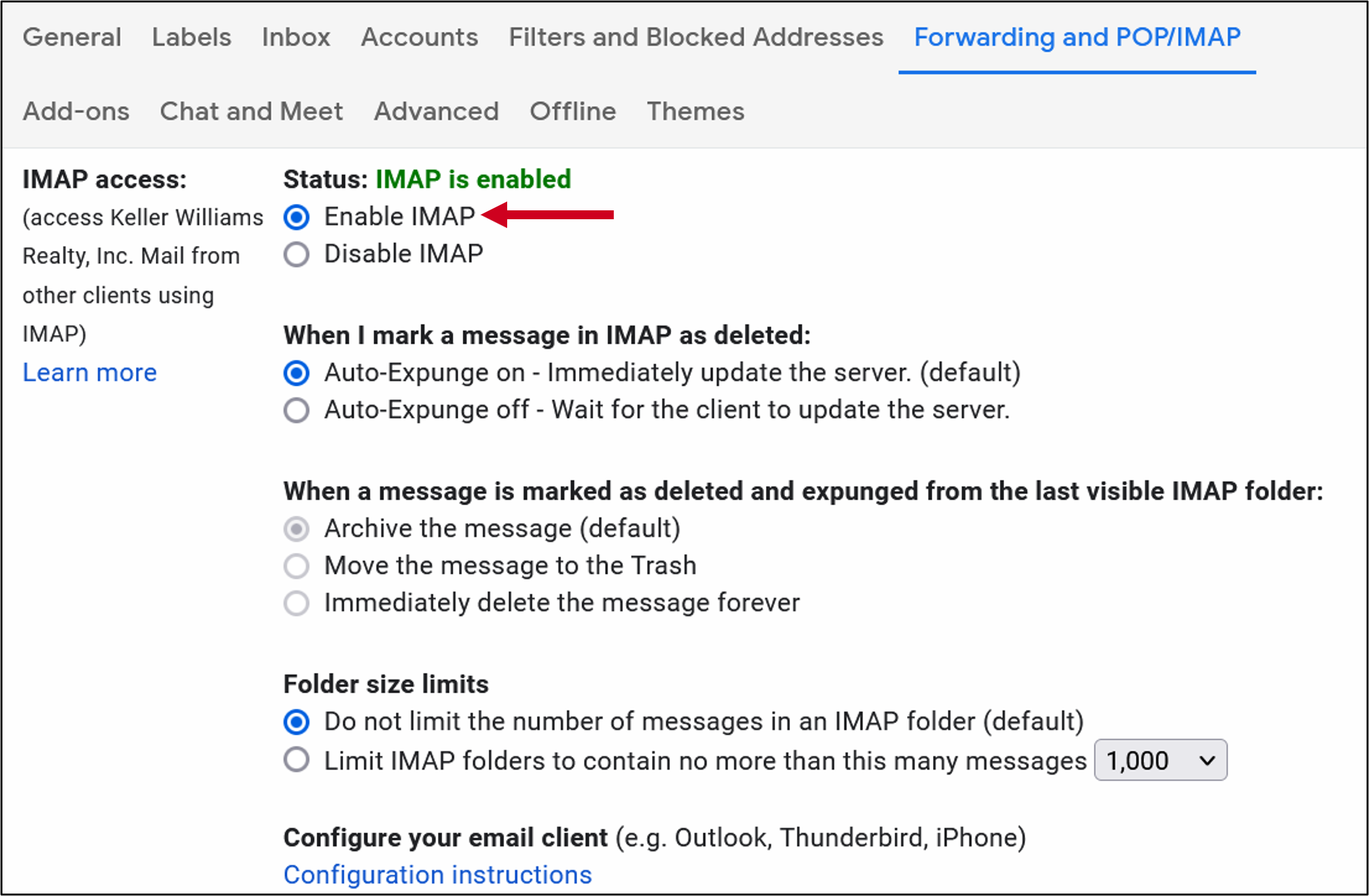 Set up IMAP for @KW.com email account - KW Answers